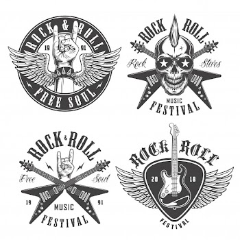 Rock and roll emblems Free Vector