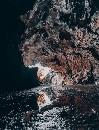 rock formation with water flowing