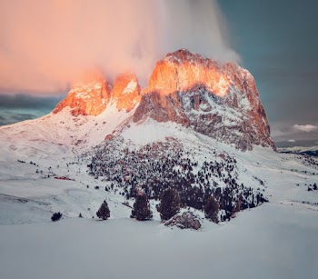 Rock Mountain Covered With Snow