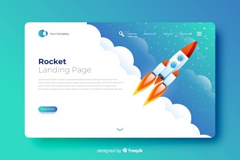 Rocket in the sky landing page Free Vector
