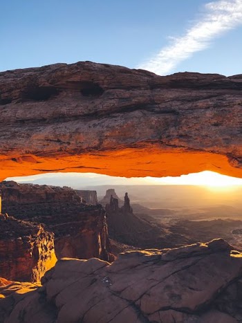 rocky mountain view from arch rock formation