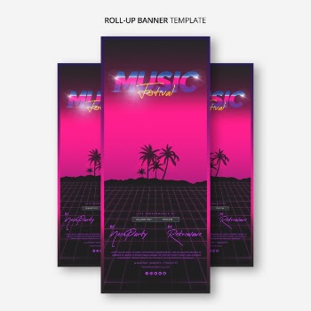 Roll up banner template for 80s music festival Free Psd