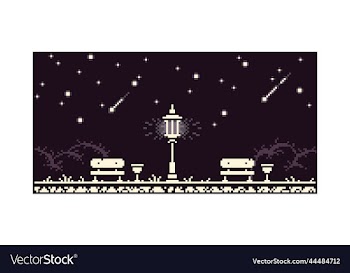 romantic and calm night park with a lamppost