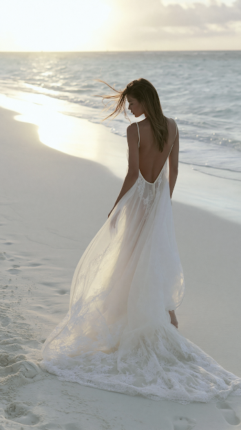 Romantic Beach Walk in White Dress