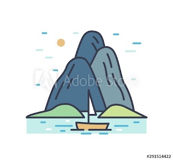 Romantic colorful scenery with boat trip in the sea near the mountains or hills
