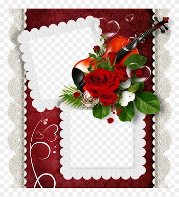 Romantic Double Transparent Png Frame With Violin And - Floral Double Frame