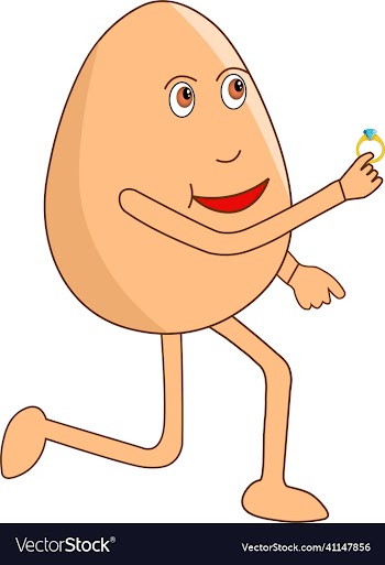 romantic egg cartoon on knees with a ring