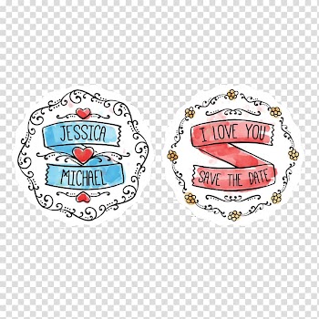 Romantic heart badge with ribbon transparent background PNG clipart