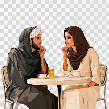 Romantic Moments: Arabian Couple at a Cozy Cafe