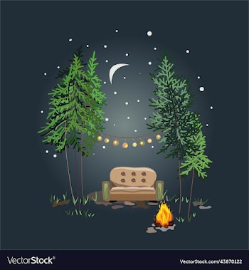 romantic place night in a pine forest sofa near
