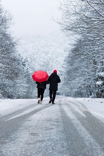 Romantic Winter Walk in Snow