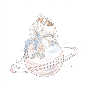 Romantic Young Couple on a Planet