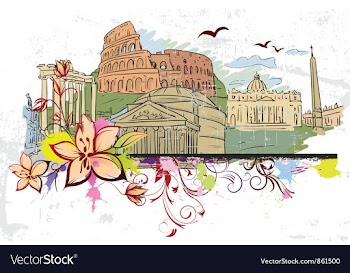 Rome doodles with floral vector image