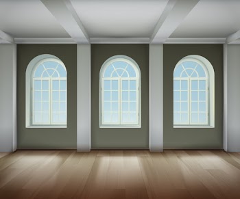 Room with arched windows background Free Vector
