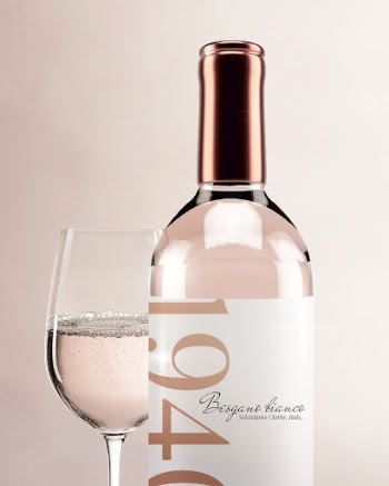 Rosé wine bottle mockup, editable festive design