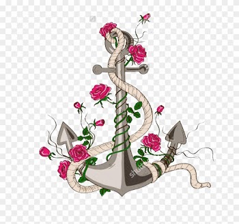 Rose Anchor Drawing Illustration - Ambesonne Anchor N' Roses Print Shower Curtain