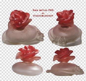 Rose bottles, Rose fragrance bottle collage transparent background PNG clipart