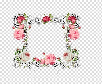 Rose Frame, white, pink, and green floral frame transparent background PNG clipart