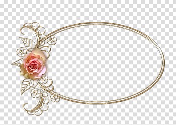 Rose Gold Oval Frame, oval gold and pink floral frame transparent background PNG clipart