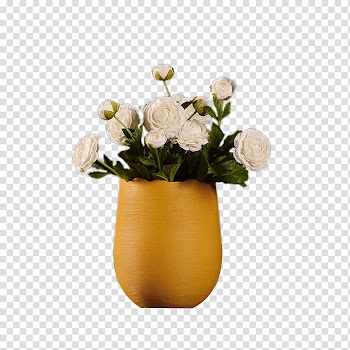 Rose Vase Floral design, Yellow vase of white roses transparent background PNG clipart