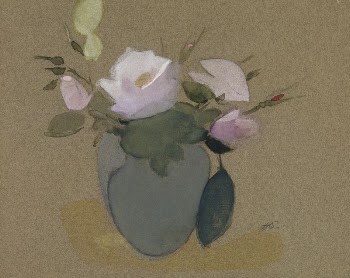 Roses in a blue-green vase, | Free Photo - rawpixel