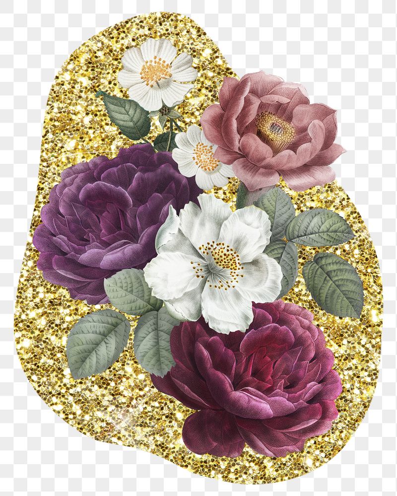 Roses png badge sticker, gold | Free PNG - rawpixel