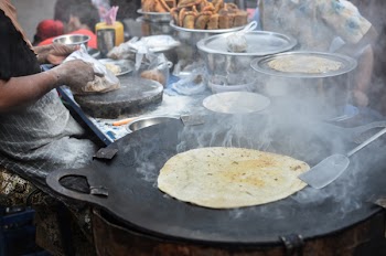 roti being cook at street food shop in myanmar
