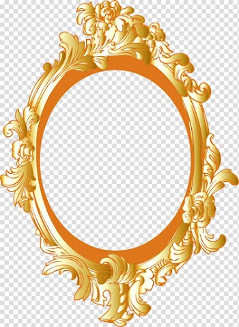 Round beige and orange floral illustration, Frames Gold Oval , mirror transparent background PNG clipart
