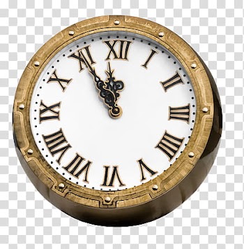 Round beige framed white analog clock transparent background PNG clipart
