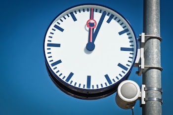 Round Black and Blue Framed Analog Clock