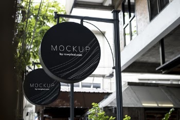 Round Black Mockup Signage