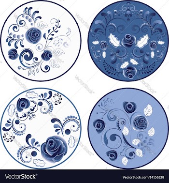 Round blue floral ornaments vector image