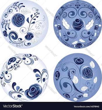 Round blue floral ornaments vector image