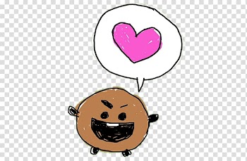 Round brown and black character with heart text cloud illustration, Sticker BTS, bt21 transparent background PNG clipart