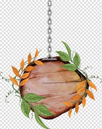 Round brown pendant with chain illustration, Leaf , Leaves decorated with round planks transparent background PNG clipart