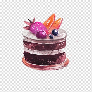 Round chocolate cake , Cupcake Chocolate cake Bakery Watercolor painting , Black Forest Cake material transparent background PNG clipart