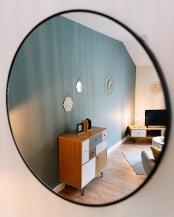 Round Frameless Mirror on Wall