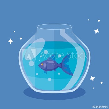 round glass fishbowl with cute fish design