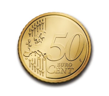 Round Gold-colored 50 Euro Cent Coin on White Surface