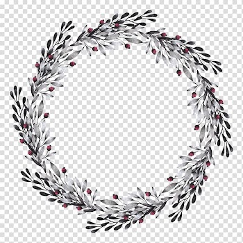 Round gray, black, and red leaf frame illustration, Black and white Garland Leaf, Leaf garland transparent background PNG clipart