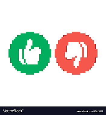round green icon with thumb up and round red icon