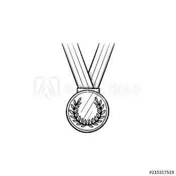 Round medal with ribbon hand drawn outline doodle icon