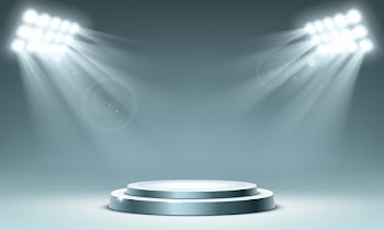 Round podium illuminated by spotlighs Free Vector