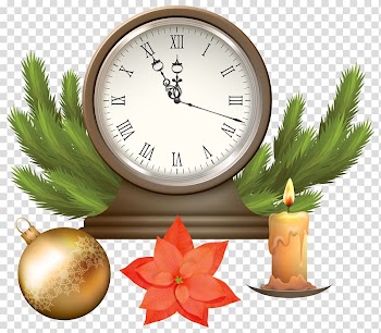 Round silver-colored analog clock illustration, Public holiday Christmas Clock , Christmas Clock with Decorations transparent background PNG clipart
