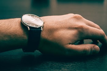 Round Silver-colored Analog Watch With Black Band