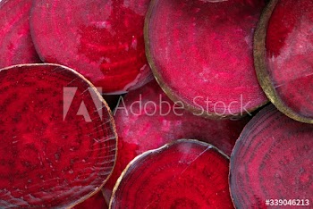 Round textured slices of beetroot