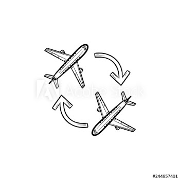 Round trip planes and arrows hand drawn outline doodle icon