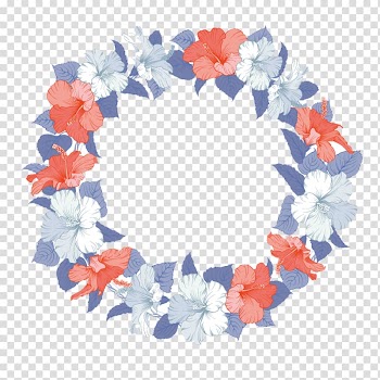 Round white and red flowers , Wedding invitation Flower Hibiscus Wreath, Hawaii Garland transparent background PNG clipart