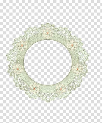 Round white floral wreath , Paper Lace Frames Textile, Green vintage lace border material transparent background PNG clipart