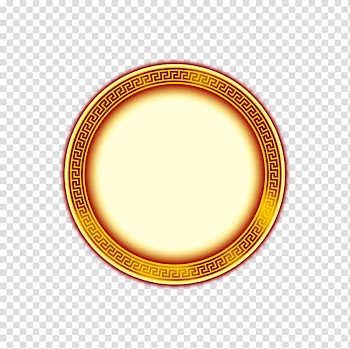 Round yellow illustration, Material Yellow Circle, Chinese style round frame yellow round totem transparent background PNG clipart